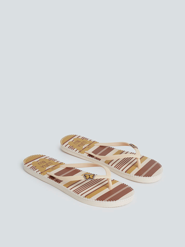 LUNA BLU Brown Striped Flip-Flops